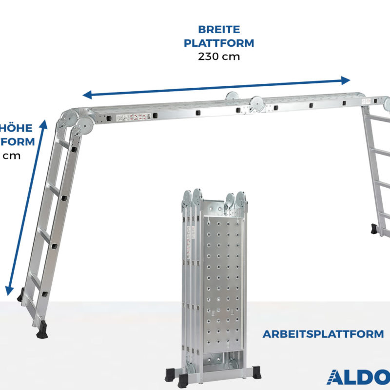 4x4 ALDORR Home - Mehrzweckleiter mit Arbeitsplattform - 4,7 Meter (Stabilisierungsstange: 120 cm)