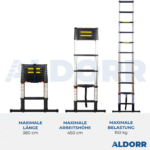 3,80 Meter ALDORR Professional - Teleskopleiter mit ausziehbarer Stabilisatorstange