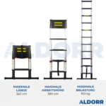 3,20 Meter ALDORR Professional - Teleskopleiter mit ausziehbarer Stabilisatorstange
